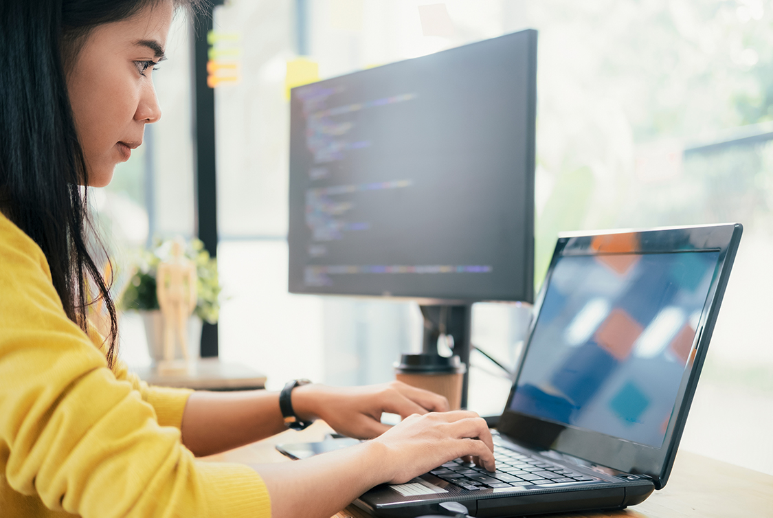 Woman working on laptop